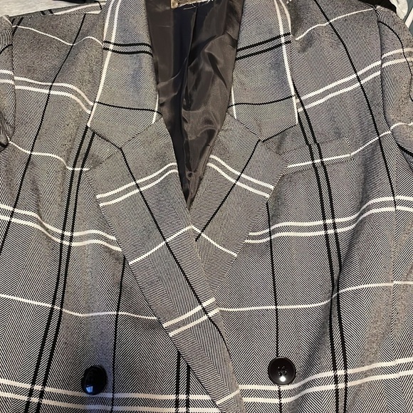 VTG Business Preppy Blazer Plaid 10 Gray Black Pads Suit Coat Jacket Power - Picture 9 of 10